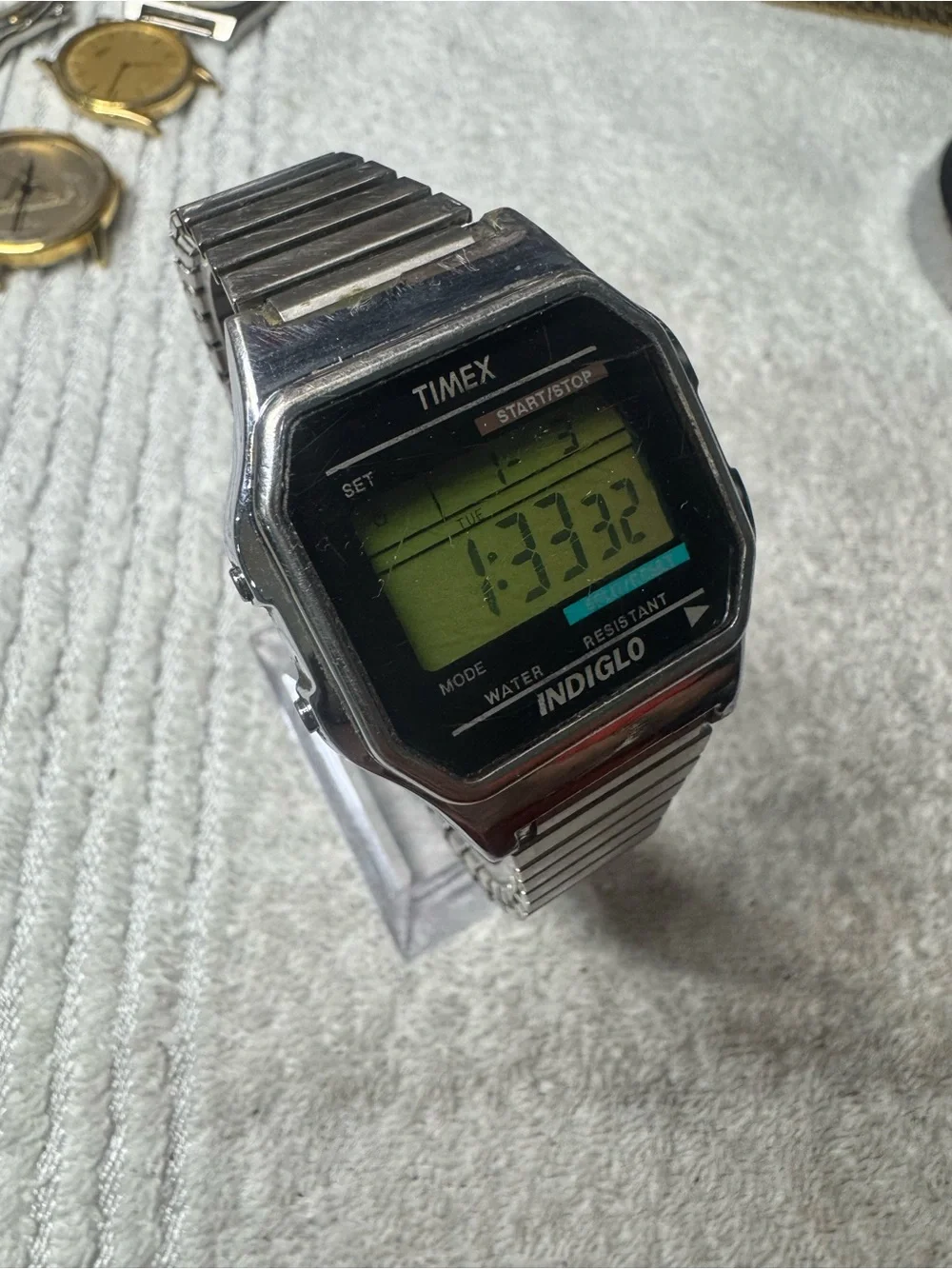 Timex Indiglo Digital Watch - Silver Case with Green Display